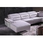 Canapé d'angle relax électrique en cuir buffle italien de luxe COMBIRELAX, blanc cassé et gris clair, angle droit + table basse,