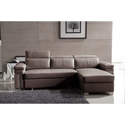 Canapé d'angle convertible cuir buffle italien 5 places, ALLURE, moka, angle droit