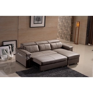 Canapé d'angle convertible cuir buffle italien 5 places, ALLURE, moka, angle droit