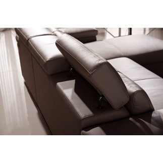 Canapé d'angle convertible cuir buffle italien 5 places, ALLURE, moka, angle droit