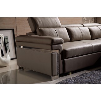 Canapé d'angle convertible cuir buffle italien 5 places, ALLURE, moka, angle droit
