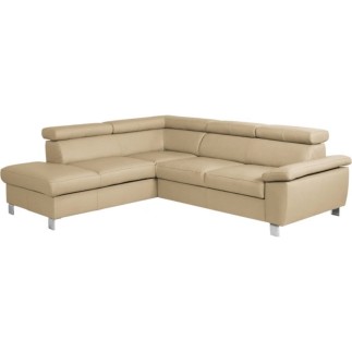 Canapé d'angle en cuir italien de luxe 5 places LUTECE beige, angle gauche