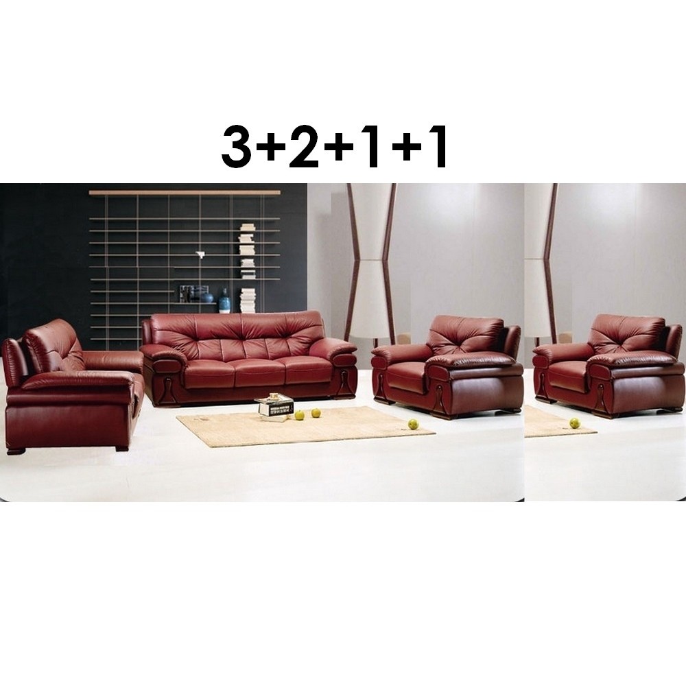 Ensemble OXFORD 4 pièces: composé d'un canapé 3 places + 2 places + 2 fauteuils en cuir luxe italien vachette, bordeaux