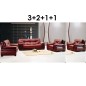 Ensemble OXFORD 4 pièces: composé d'un canapé 3 places + 2 places + 2 fauteuils en cuir luxe italien vachette, bordeaux