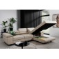 Canapé d'angle convertible ARMEL en tissu luxe 5 places, beige, avec coffre, angle droit (vu de face) Canapé d'angle convertible ARMEL en tissu luxe 5 places, beige, avec coffre, angle droit (vu de face)