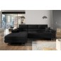 Canapé d'angle convertible ARMEL en tissu luxe 5 places, noir, avec coffre, angle gauche (vu de face)