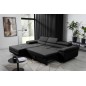 Canapé d'angle convertible ARMEL en tissu luxe 5 places, noir, avec coffre, angle gauche (vu de face)