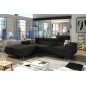 Canapé d'angle convertible ARMEL en tissu luxe 5 places, noir, avec coffre, angle gauche (vu de face)