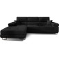 Canapé d'angle convertible ARMEL en tissu luxe 5 places, noir, avec coffre, angle gauche (vu de face)
