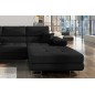 Canapé d'angle convertible ARMEL en tissu luxe 5 places, noir, avec coffre, angle droit (vu de face) Canapé d'angle convertible ARMEL en tissu luxe 5 places, noir, avec coffre, angle droit (vu de face)