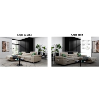 Canapé d'angle convertible ARMEL en tissu luxe 5 places, noir, avec coffre, angle droit (vu de face)