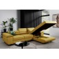 Canapé d'angle convertible ARMEL en tissu luxe 5 places, jaune moutarde, avec coffre, angle droit (vu de face) Canapé d'angle convertible ARMEL en tissu luxe 5 places, jaune moutarde, avec coffre, angle droit (vu de face)