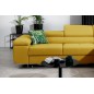 Canapé d'angle convertible ARMEL en tissu luxe 5 places, jaune moutarde, avec coffre, angle droit (vu de face) Canapé d'angle convertible ARMEL en tissu luxe 5 places, jaune moutarde, avec coffre, angle droit (vu de face)