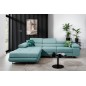 - Canapé d'angle convertible ARMEL en tissu luxe 5 places, turquoise, avec coffre, angle gauche (vu de face)