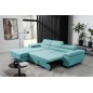 - Canapé d'angle convertible ARMEL en tissu luxe 5 places, turquoise, avec coffre, angle gauche (vu de face)