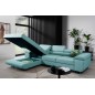 - Canapé d'angle convertible ARMEL en tissu luxe 5 places, turquoise, avec coffre, angle gauche (vu de face)