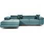 - Canapé d'angle convertible ARMEL en tissu luxe 5 places, turquoise, avec coffre, angle gauche (vu de face)
