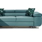 - Canapé d'angle convertible ARMEL en tissu luxe 5 places, turquoise, avec coffre, angle gauche (vu de face)
