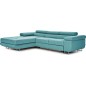 - Canapé d'angle convertible ARMEL en tissu luxe 5 places, turquoise, avec coffre, angle gauche (vu de face)