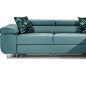 Canapé d'angle convertible ARMEL en tissu luxe 5 places, turquoise, avec coffre, angle droit (vu de face)