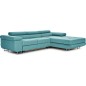 Canapé d'angle convertible ARMEL en tissu luxe 5 places, turquoise, avec coffre, angle droit (vu de face)