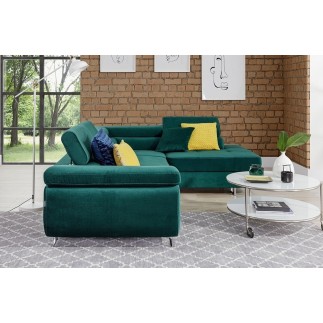 Canapé d'angle convertible en tissu luxe 5 places, avec coffre, vert, angle droit (vu de face), ANNECY KRONO