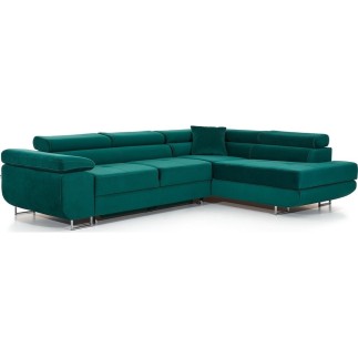 Canapé d'angle convertible en tissu luxe 5 places, avec coffre, vert, angle droit (vu de face), ANNECY KRONO