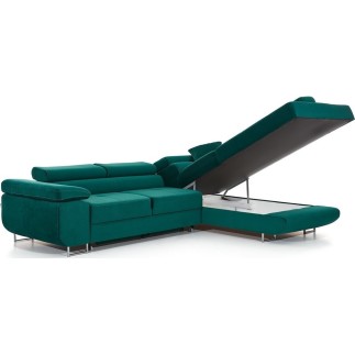 Canapé d'angle convertible en tissu luxe 5 places, avec coffre, vert, angle droit (vu de face), ANNECY KRONO