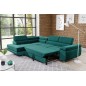- Canapé d'angle convertible en tissu luxe 5 places, avec coffre, vert, angle gauche (vu de face), ANNECY KRONO