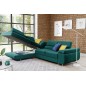 - Canapé d'angle convertible en tissu luxe 5 places, avec coffre, vert, angle gauche (vu de face), ANNECY KRONO