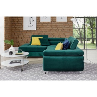 - Canapé d'angle convertible en tissu luxe 5 places, avec coffre, vert, angle gauche (vu de face), ANNECY KRONO