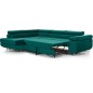 - Canapé d'angle convertible en tissu luxe 5 places, avec coffre, vert, angle gauche (vu de face), ANNECY KRONO