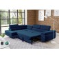 - Canapé d'angle convertible en tissu luxe 5 places, avec coffre, bleu foncé, angle gauche (vu de face), ANNECY KRONO