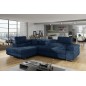 - Canapé d'angle convertible en tissu luxe 5 places, avec coffre, bleu foncé, angle gauche (vu de face), ANNECY KRONO