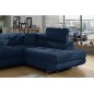 Canapé d'angle convertible en tissu luxe 5 places, avec coffre, bleu foncé, angle droit (vu de face), ANNECY KRONO