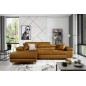 - Canapé d'angle convertible ARMEL en tissu velours luxe 5 places, couleur cuivre, avec coffre, angle gauche (vu de face)