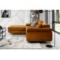 - Canapé d'angle convertible ARMEL en tissu velours luxe 5 places, couleur cuivre, avec coffre, angle gauche (vu de face)