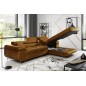 Canapé d'angle convertible ARMEL en tissu velours luxe 5 places, couleur cuivre, avec coffre, angle droit (vu de face)