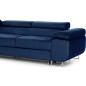 Canapé d'angle convertible ARMEL en tissu velours luxe 5 places, couleur bleu foncé, avec coffre, angle gauche (vu de face)