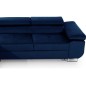Canapé d'angle convertible ARMEL en tissu velours luxe 5 places, couleur bleu foncé, avec coffre, angle gauche (vu de face)