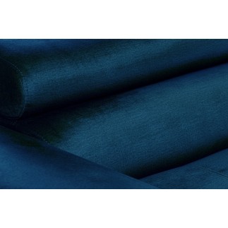 Canapé d'angle convertible ARMEL en tissu velours luxe 5 places, couleur bleu foncé, avec coffre, angle gauche (vu de face)