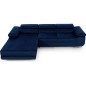 Canapé d'angle convertible ARMEL en tissu velours luxe 5 places, couleur bleu foncé, avec coffre, angle gauche (vu de face)