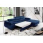 Canapé d'angle convertible ARMEL en tissu velours luxe 5 places, couleur bleu foncé, avec coffre, angle droit (vu de face)