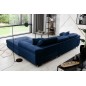 Canapé d'angle convertible ARMEL en tissu velours luxe 5 places, couleur bleu foncé, avec coffre, angle droit (vu de face)