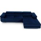 Canapé d'angle convertible ARMEL en tissu velours luxe 5 places, couleur bleu foncé, avec coffre, angle droit (vu de face)