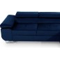 Canapé d'angle convertible ARMEL en tissu velours luxe 5 places, couleur bleu foncé, avec coffre, angle droit (vu de face)
