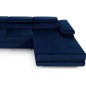 Canapé d'angle convertible ARMEL en tissu velours luxe 5 places, couleur bleu foncé, avec coffre, angle droit (vu de face)