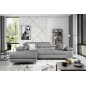 Canapé d'angle convertible ARMEL en tissu velours luxe 5 places, couleur gris, avec coffre, angle gauche (vu de face)
