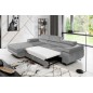 Canapé d'angle convertible ARMEL en tissu velours luxe 5 places, couleur gris, avec coffre, angle gauche (vu de face)