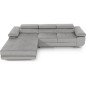 Canapé d'angle convertible ARMEL en tissu velours luxe 5 places, couleur gris, avec coffre, angle gauche (vu de face)